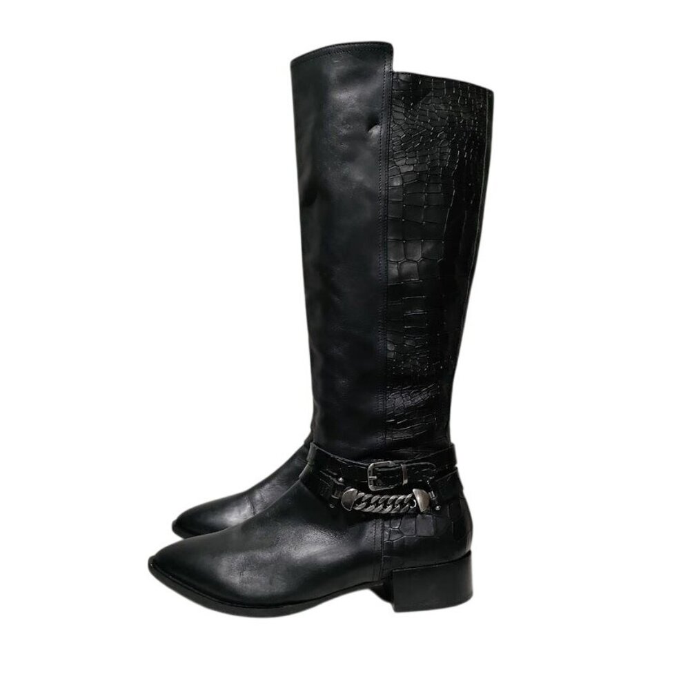 Napoleoni Leather Pull On Knee Length Equestrian Riding Boots Black Women's 8.5 - Picture 3 of 15